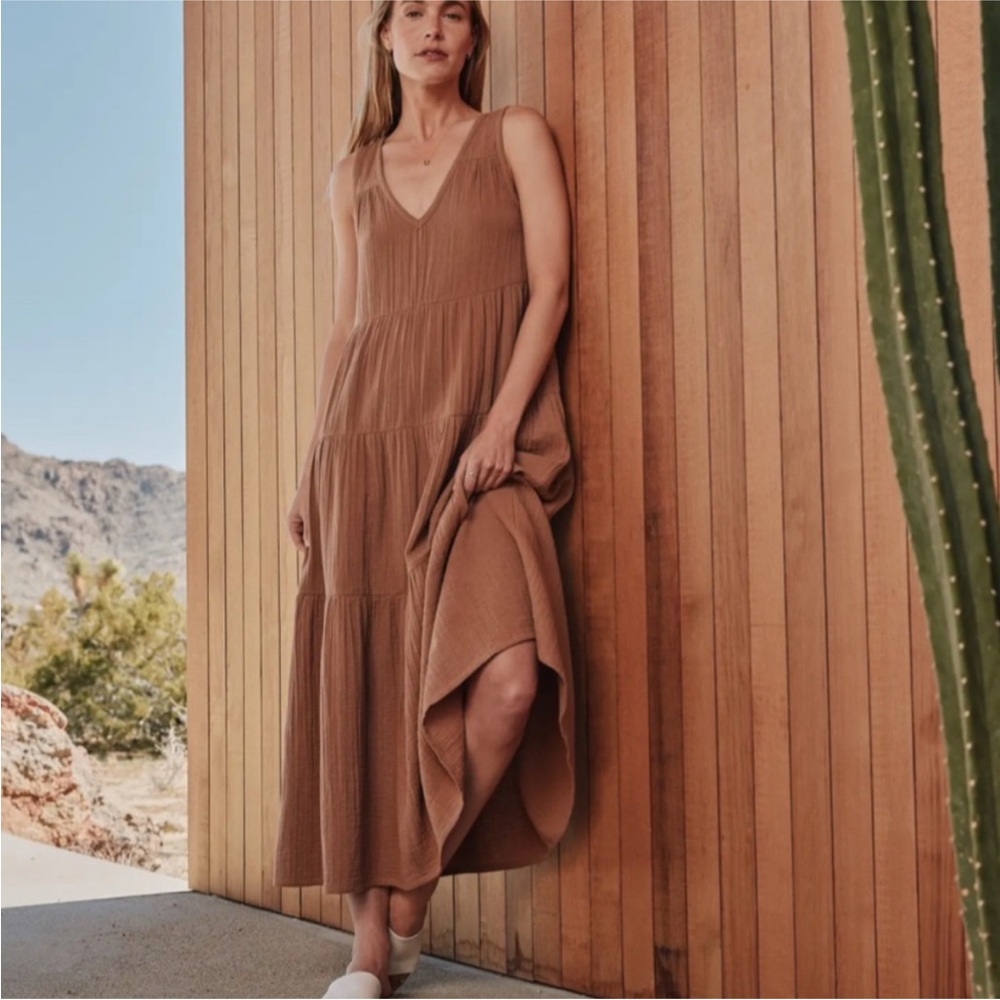 Quince Brown Sleeveless V-Neck Maxi Sundress